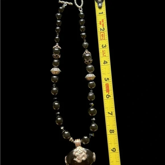 Women’s Necklace -Black Onyx/Sterling Silver Pendant & Beads -Substantial Choker - Picture 7 of 10